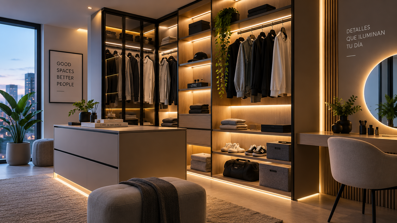 Closet moderno con iluminación LED