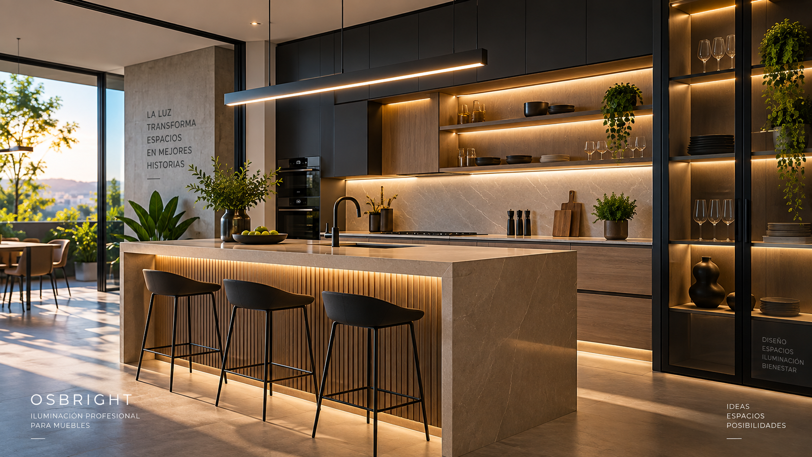 Cocina moderna con iluminación LED integrada